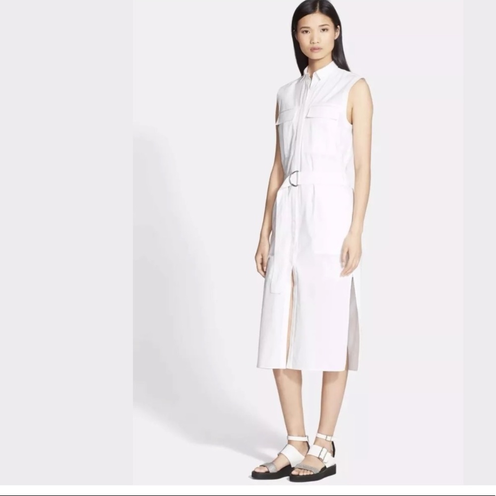 NWT Helmut Lang White Belted Poplin Dress Size 2